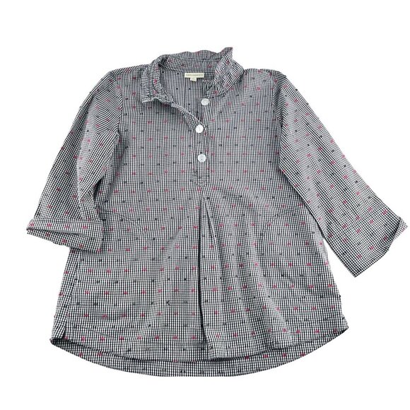 Appleseeds Womens Black & White Checkered Button-Up Blouse With Pink sz Large - Picture 1 of 8
